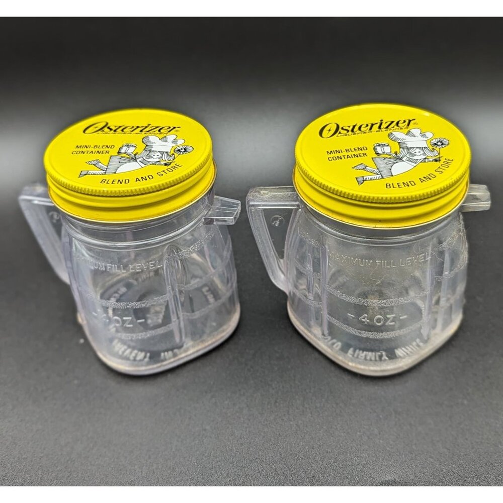 COPY - 1970's Osterizer mini Blend and Store Cups with Graphic Metal Lids